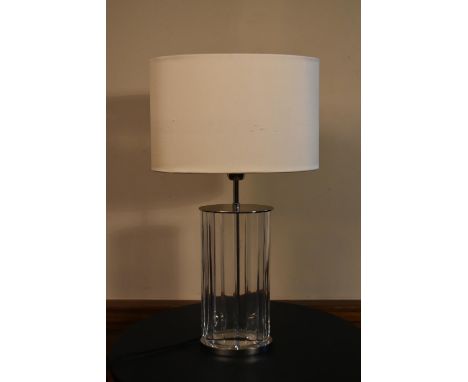 A contemporary chrome and Perspex table lamp base and shade. H.64 W.36cm 