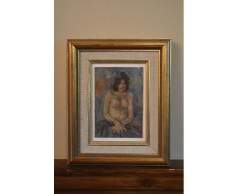 Malcolm Robert Rogers, a framed oil on card, nude study, The Gold Bangle, monogrammed with Royal Academy label to the reverse