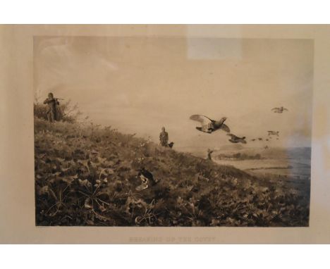 After A Thorburn, a large 19th century oak framed print, glazed and in gilt slip, Breaking up the Covey, H.66 W.88cm 