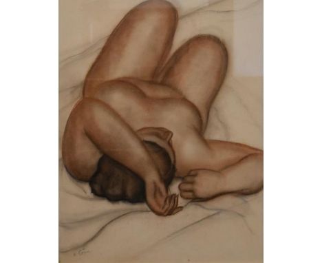 A large gilt framed and glazed pastel, nude study, signed R Gen. H.84 W.69cm 