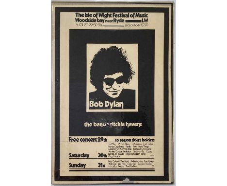 An original poster advertising the 1969 Isle of Wight festival with artists billed to inc: Bob Dylan, The Who, Pretty Things 