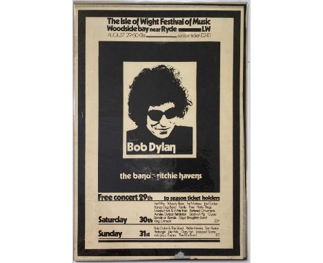 An original poster advertising the 1969 Isle of Wight festival with artists billed to inc: Bob Dylan, The Who, Pretty Things 