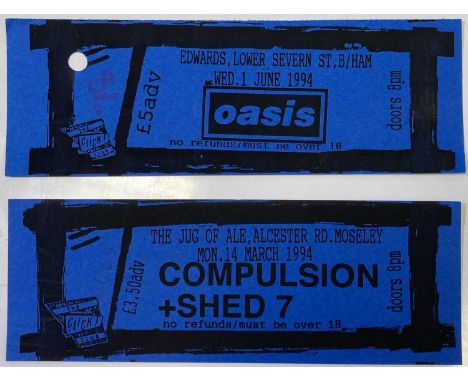 A rare original ticket (15 x 5.5cm) for Oasis at 'Edwards' in Birmingham, 1st June 1994. Excellent condition. From the collec