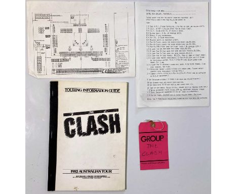 An original printed 1982 tour itinerary for The Clash 1982 Australia tour. Also a Trans Australia Airlines luggage tag, a pri