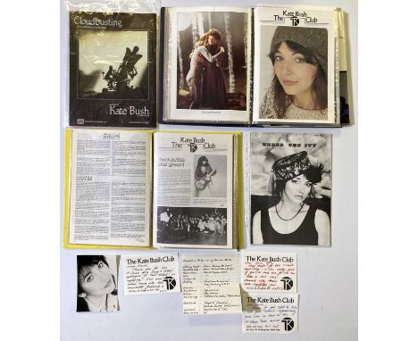 12 pieces of Kate Bush sheet music, fan club memorabilia inc original mailing envelopes, two binders with fanclub newsletters