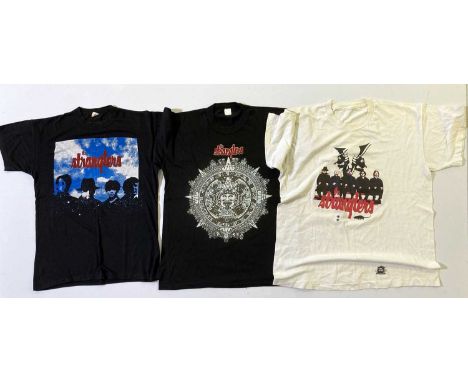 Six Stranglers t-shirts c 1980s: Aural Sculpture (L), band logo to breast (no sizing label, approx L or XL), Dreamtime tour 1