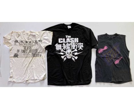 Original Clash t-shirts to include: 1981 'Times Square' t-shirt, no sizing label and with staining. A cut-off t-shirt design 