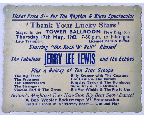 An original ticket for a 'Thank Your Lucky Stars' event at the Tower Ballroom, New Brighton on 17th May 1962 with Jerry Lee L