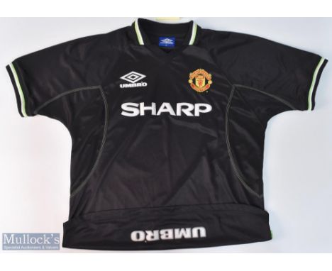 1998/99 Manchester United away football shirt in black, Umbro / Sharp, size XL, short sleeve