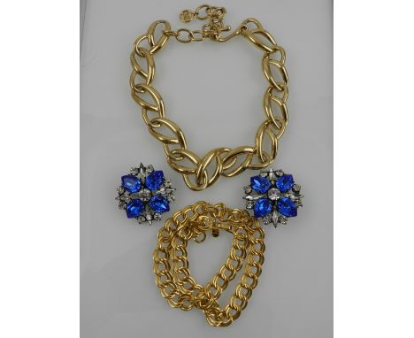 A collection of costume jewellery, to include a pair of Butler & Wilson blue and white paste earrings, a Napier necklace, a G