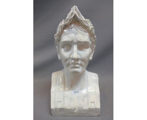 A 20th Century white painted ceramic bust of a man. H-45cm 