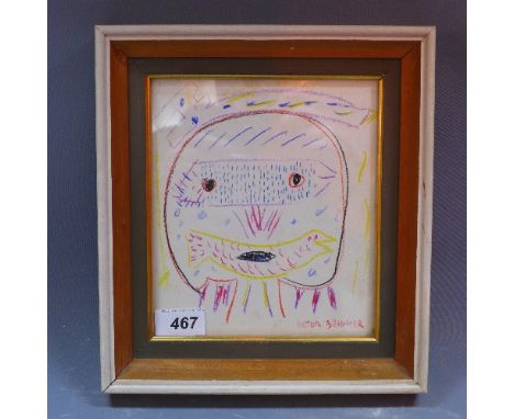 After Victor Brauner, portrait, crayon on paper, bearing signature, 19cm x 16cm