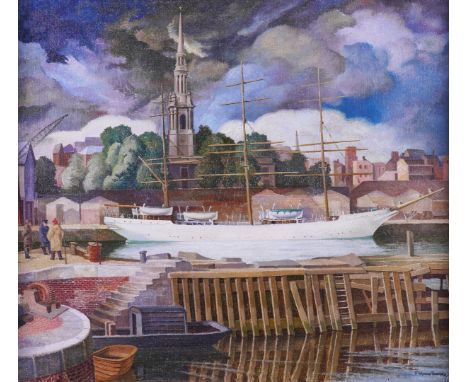 FRANCIS WYNNE THOMAS (BRITISH, 1907-1989)German Training Ship in Shadwell Basin (1937)signed 'F. WYNNE THOMAS' (lower right) 