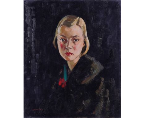 FRANCIS WYNNE THOMAS (BRITISH, 1907-1989)Head and shoulder portrait of a young lady in a fur coatsigned 'F. WYNNE THOMAS' (lo