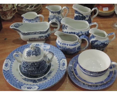 A selection of blue and white ware including Copeland Spode, Grindley, Myotts etc