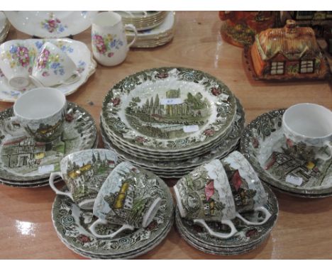 A part dinner set  tea service British Anchor English 'county scenes'