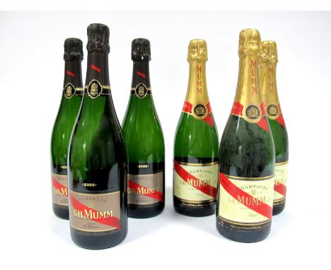 Champagne - G.H. Mumm & Co. Brut Champagne 2006, 750ml, 12.5% Vol., three bottles; G.H. Mumm & Co. Brut Champagne Cordon Roug