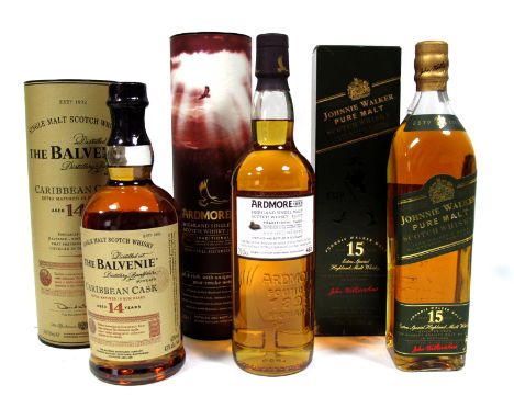 Whisky - The Balvenie Single Malt Scotch Whisky Caribbean Cask Aged 14 Years, 70cl, 43% Vol., boxed; Ardmore Highland Single 