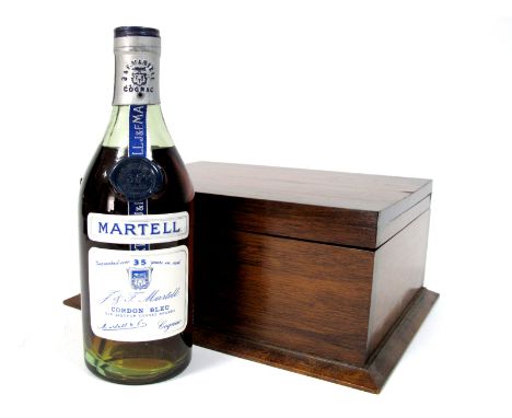 Spirits - Martell Cordon Bleu Cognac, smaller size bottle, 21cm high, in wooden presentation box for two bottles.
