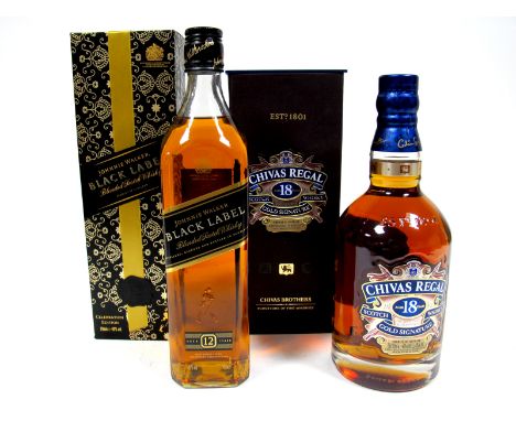 Whisky - Johnnie Walker Black Label Blended Scotch Whisky Aged 12 Years, 70cl, 40% Vol., boxed; Chivas Regal Gold Signature S