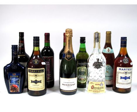 Spirits - Martell Cognac, 1 litre, two bottles; Monsigny Brut No.III Champagne, 75cl, 12% Vol.; Together with Seven Other Bot