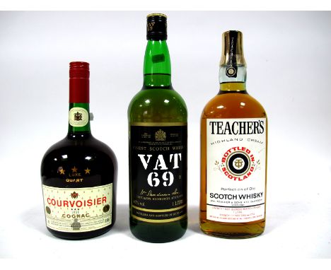 Spirits - Courvoisier Luxe Cognac, 0.945 litre, 40% vol.; VAT 69 Finest Scotch Whisky, 1 Litre, 40% Vol.; Teacher's Highland 