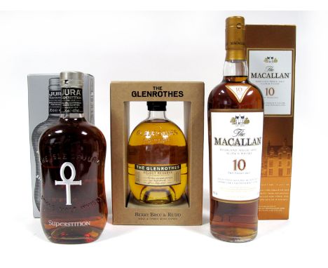 Whisky - The Isle of Jura "Superstition" Single Malt Whisky, 70cl, 43% Vol., boxed; The Glenrothes Select Reserve Speyside Si