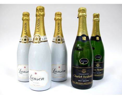 Champagne - Lanson White Label Champagne, 75cl, 12.5% Vol, three bottles; Charles Heidsieck Brut Reserve Champagne, 750ml, 12