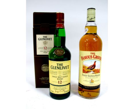 Whisky - The Glenlivet Single Malt Scotch Whisky 12 years of Age, 70cl, 40% Vol., leatherette boxed; The Famous Grouse Finest