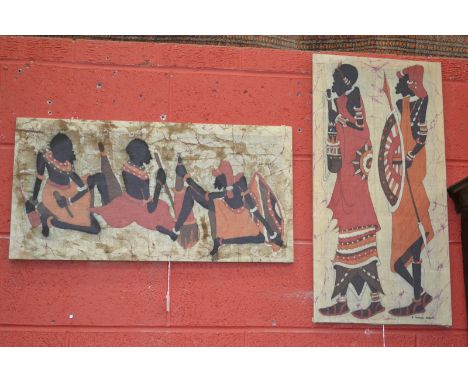 R Kamau Kaguri (African 20th century)
A pair, Figures in Traditional Tribal Dress
one signed, gouache on linen, 72cm x 37cm