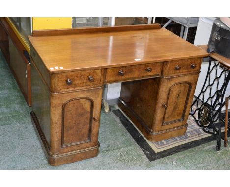 A Victorian burr walnut twin pedestal desk c.1860