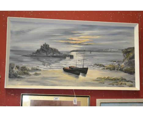 Emma Dale (20th century
Coastal seascape with Island Castle, oil on board, 44cm x 90cm