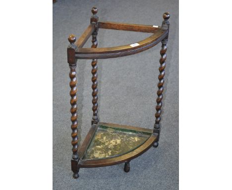 An early 20th century oak barley twist corner washing stick stand, c.1935