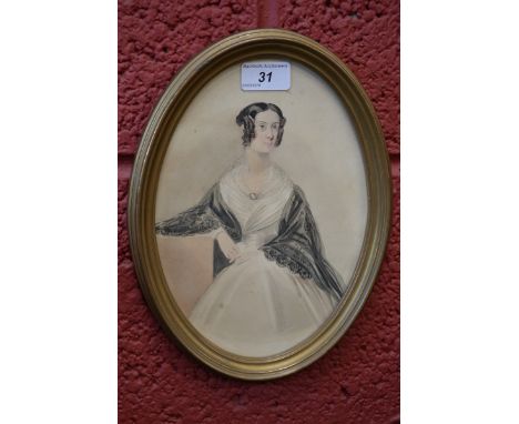 English School (19th century)
Portrait of a Young Lady
watercolour, oval, 24cm x 16.5cm