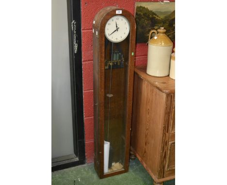 A Smith's vintage impulse clock, arched top, oak case, round face, Arabic numerals, c.1950