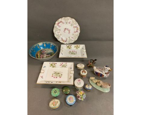 A selection of ceramics including Nao, Beswick along with Halcyon Days enamels 