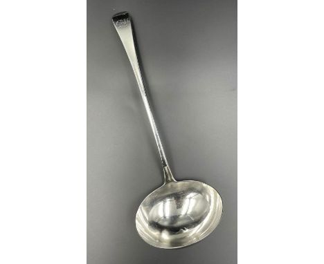 A silver ladle, hallmarked for London 1806, indistinct makers mark