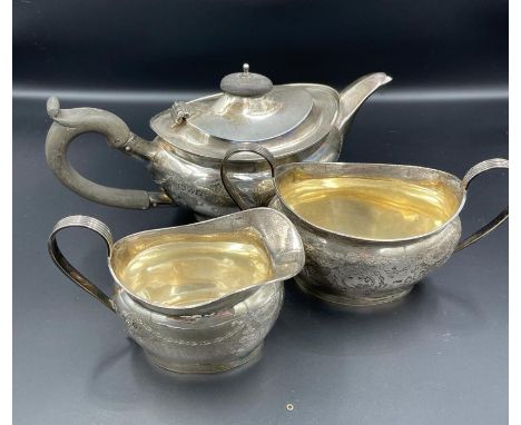A Three piece Batchelors silver tea service, hallmarked for Chester 1915 by George Nathan &amp; Ridley Hayes