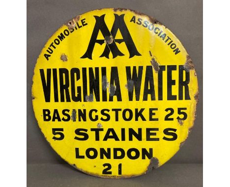 An AA Virginia Water Road enamel adverting sign (Dia 61cm)
