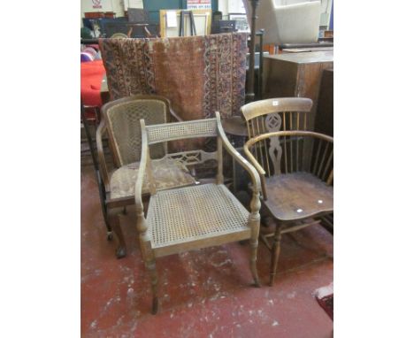 A 19th Century elm and beech windsor armchair, a Regency caned armchair, mahogany standard lamp and Skylark violin and a Pers