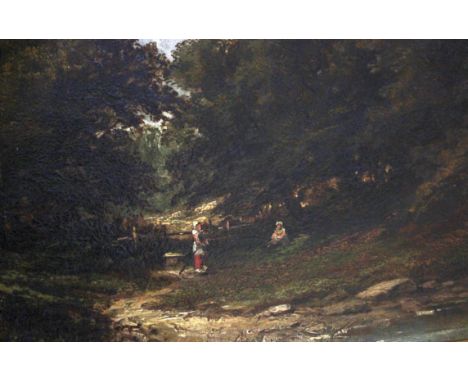 A rural landscape in the manner of Constable, oil on canvas, unsigned, unframed, (af), 28cm x 38cm