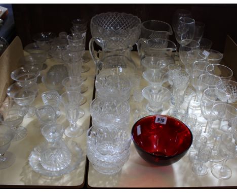 Assorted glassware to include a pedestal bowl, an Orrefors red glass bowl and other items 