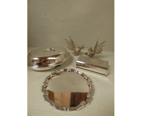 Pair of silver plated wine coasters & various plated items