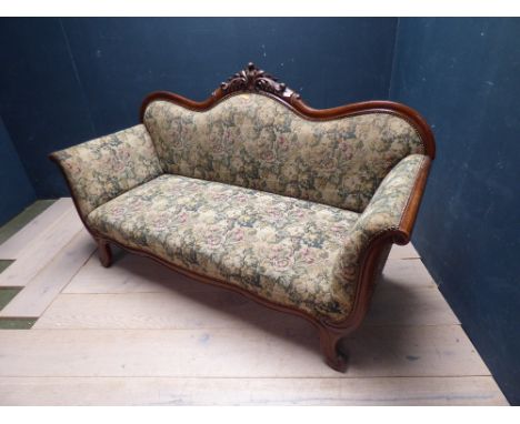 Continental mahogany framed floral pattern upholstered sofa 70 x 188 cm