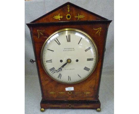 Regency brass inlaid mahogany bracket clock by Frodsham of London 45H x 27W cm