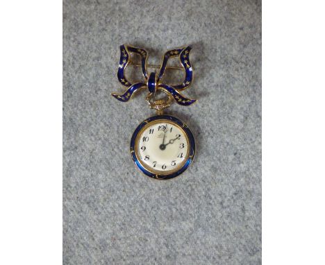 Ladies 18ct gold enamel brooch & pocket watch by 'Rontifa', 17g