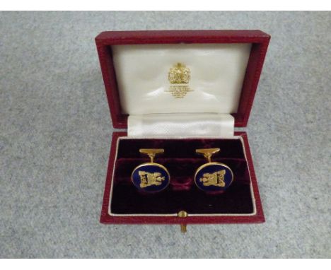 Pair of 18ct gold & enamel cufflinks by 'Asprey' in original leather box, 23g