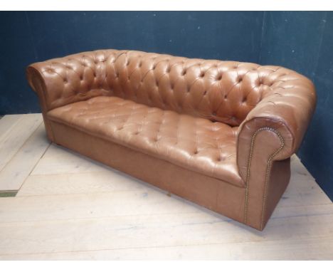 Light brown leather Chesterfield button back sofa 80 x 187 cm