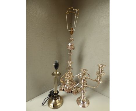 Victorian style silver plated table lamp, plated candelabra & contemporary table lamp