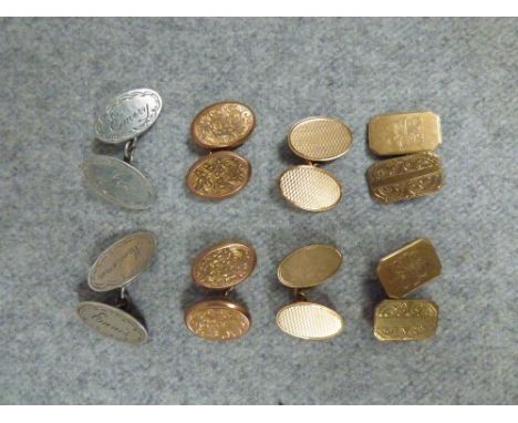 3 pairs of 9ct gold cufflinks & silver cufflinks, 17g